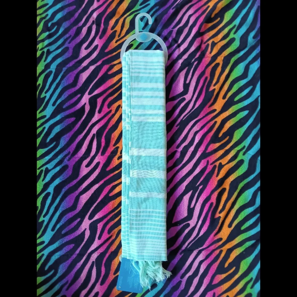 🖤NWT Columbia Early Tide Cotton Scarf Striped Green Tassles One Size Unisex